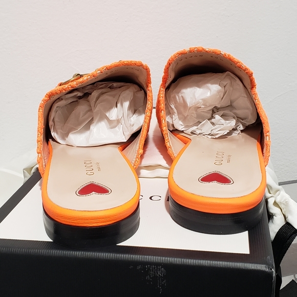 Orange Gucci Princetown Lace Mule Shoes 39.5 - Picture 12 of 14
